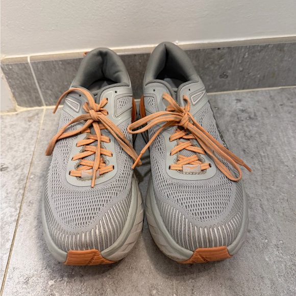 Hoka Women’s Bondi 7 Sneakers in Gray and Orange